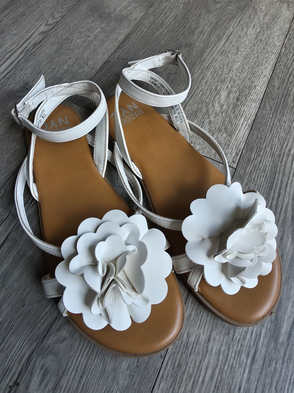Girls White Floral Ankle-Strap Sandals